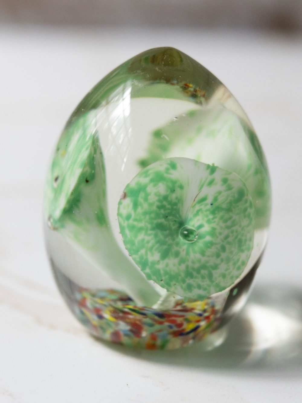 Vintage Lutetian Japanese glass paperweight with frit bottom AS IS